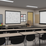 A photo of someone teaching a math class. The person is sitting at a desk with a whiteboard behind them.